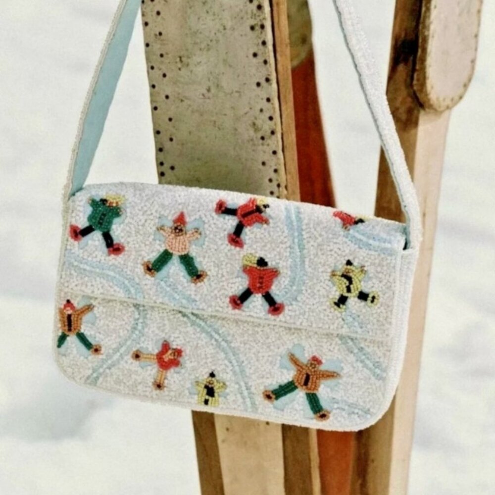 Anthropologie FIONA Beaded Bag Winter Icon Edition Purse SNOW ANGELS Handbag NWT